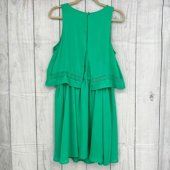 Decree LARGE Womens Green Eyelet Sleeveless Blouson Mini Dress - Picture 2 of 7